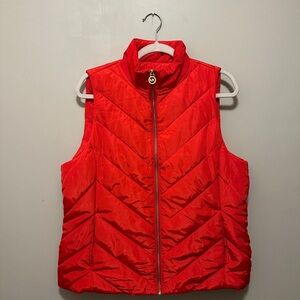 Michael Kors Bright Red Quilted Chevron Puffer Vest
